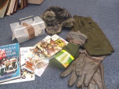 Box Of Misc Items, Comprising Camouflage Hat, Gloves, Buttons, Socks, Military Booklets etc