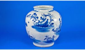 Chinese - Kangxi 18th Century Blue and White Wine Jar. 1662-1722 and of the period. Decorated with