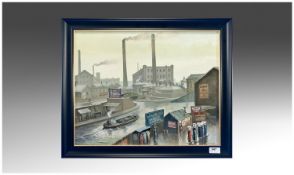 Steven Scholes 1952- . Title ``Wigan Pier`` 1953. Oil on board, signed. Titled and numbered by