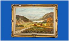 Keith Sutton Oil on Canvas, `Rydal Water`, gilt frame. Signed lower left. 19.5 by 29 inches.