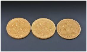 Three Half Sovereigns Dated 1903, 1913 & 1915P