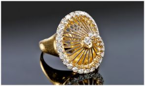 An Unusual 1930`s Style 18ct Gold and Diamond Set Ring. ``Spiral Design`` Set with 36 brilliant cut