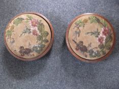 Pair of 19th Century Footstools, of circular form, inlaid, raised on turned bun feet, measuring 4