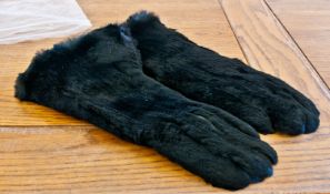 Black Seal Fur and Leather Gloves, gauntlet style, the glossy fur on the backs and all of the