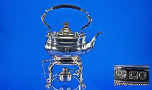 Fine Silver Spirit Kettle on a stand by Robert Stewart, Scottish Silversmith of Glasgow. Hallmark