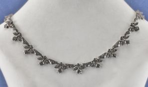 1950`s Silver Paste Set Fringe Necklace Of Floral Design. Length 15 Inches.