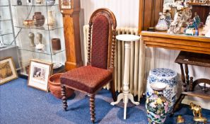 Mid Victorian Oak Side Chair, the arched top raised over two barley twist turned uprights and a