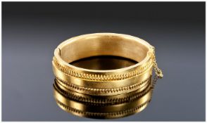 Gilt Metal Hinged Bangle, The Front With Applied Rectangular Panel Between Two Rows Of Pear Shape