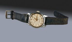 Gents Stainless Steel Omega Wristwatch, c1956 Champagne Dial With Gilt Batons, Center Seconds And