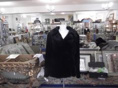 Black Seal Fur Jacket, glossy skins, self-lined collar with revers, slit pockets, hook and loop