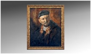 Rembrandt Copy Oil on Board Painting. `Self Portrait`. Monogrammed CB. 15 by 19 inches.