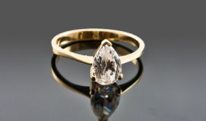 9ct Gold Gemset Ring, Set With A White Pear Shaped Stone. Fully Hallmarked, Ring Size N½