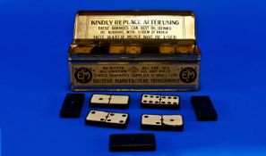 Tin of British Dominoes, original metal box c 1920`s. (28) pieces.