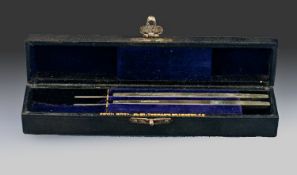 Two Surgical Instruments in fitted leather case. Probably for eye surgery and made by `Down