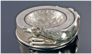 Otto Viani Signed Silver Plated Horse Circular Ashtray c 1960. Marks KMOTT 40 DG and AG. 6 inches