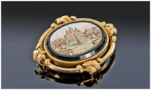 18ct Gold Mounted Micro Mosaic Brooch Depicting Saint Peter`s Square, Set In Black Onyx, 18ct Gold