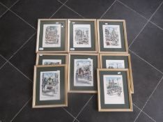 Set Of Eight French `Paris Street Scenes`  Watercolours. Signed indistinctly lower left by a French