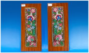 Pair Of Late 19th Early 20thC Beadwork & Fabric Panels, Tree Of Life/Floral Design. 15 x 4½ Inches.