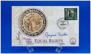 Autographed Margaret Thatcher Signed Benham First Day Cover dated 6/7/99, votes for women equal