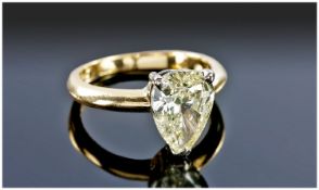 18ct Gold Set Single Stone Pear Shaped Diamond Ring. Estimated weight 2.6cts. Est colour L-M. Est.