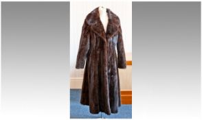 Sable Brown Shadow Stripe Mink Full Length Coat, self-lined collar with revers, diagonal skin