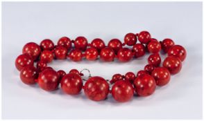 Red Coral Bead Necklace Of Graduating Form, Ranging From 18mm To 8mm, 20 Inches In Length