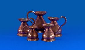 Collection of Five Copper Measures comprising 1 Gill, 1/4 Gill, 1/8 Gill, 1/2 Pint and 1/2 Gill.