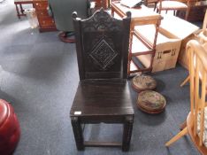 Oak Wainscot Chair, probably built in the Victorian period, of pegged mortise and tenon