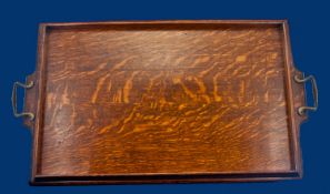 Oak Butler`s Tray, raised edge, fitted with two brass handles to either side, measuring 17 by 26