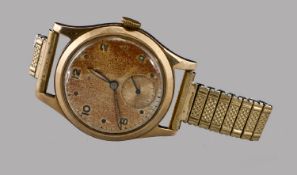 Gents 9ct Gold Rolex Wristwatch, c1951 Champagne Dial Heavily Stained With Arabic And Dot