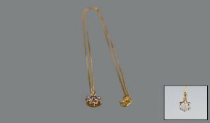 Diamond Set Pendant, Three Marquise And A Round Brilliant Cut Diamond Suspended On A Fine Link Gold