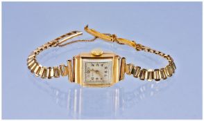 Ladies 18ct Gold Watch Head, Rectangular Dial With Arabic Numerals, Manual Wind, Gold Plated