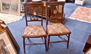 Pair of Edwardian Sheraton Style Bedroom Chairs, with inlaid backs, of satinwood banding and ebony