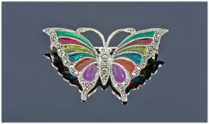 Silver Enamelled Butterfly Brooch. 30 x 43mm