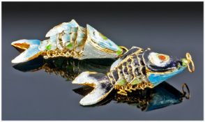 Two Silver Gilt And Enamelled Articulated Fish, Length 55mm, Unmarked.