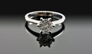 18ct White Gold Diamond Solitaire Ring, Set With A Round Modern Brilliant Cut Diamond, Stamped 750,