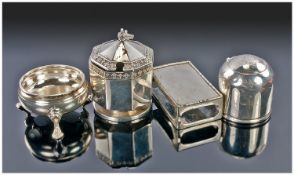 A good selection of small silver items comprising of 1. Matchbox holder hallmark Birmingham 1902