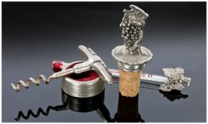 Mixed Lot Comprising, Bottle Stopper, Corkscrew, Napkin Ring And A Wine Temperature Gauge.