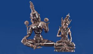 Indian Bronze Figure Of Shiva In A Seated Position, 11`` in height. Together with a carved wooden