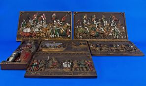 Collection of 5 Plaster Cast Plaques depicting Medieval scenes made by Marcus Designs.