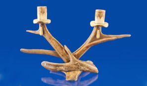 Scottish Style Antler Candlestick, several pieces of antler horn pinned together, the crossbar to