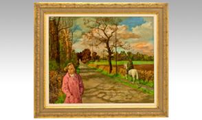 Douglas Dyson MAFA (born 1918).` A Cheshire Lane`, Oil on Canvas 20 by 24 inches, Signed.