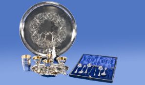 Collection of Silver Plate, comprising salver, egg stand, 6 tots, part set of teaspoons and various