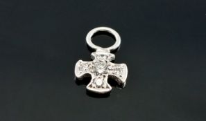 Small White Gold Diamond Set Cross, Estimated Diamond Weight .30ct. Unmarked