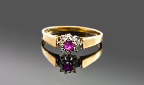 9ct Gold Diamond And Ruby Ring, Central Ruby Surrounded By Round Cut Diamonds, Fully Hallmarked,