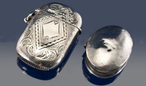 Silver Vesta Case, Of Oval Form, Chester Hallmark Together With A Modern Silver Pill Box, Hinged
