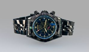 A Modern Replica Breitling 1884 Chronometre Gents Wristwatch on a heavy black bracelet.