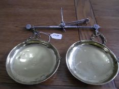 Pair of Avery Hanging Scales, with polished steel arms, terminating on brass pans. Late 19th