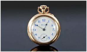 Ladies Hampden Open Faced Pocketwatch, White Enamelled Dial With Blue Arabic Numerals And