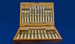 Late Victorian Mahogany Canteen of Cutlery, comprising a 12 place fish set, with mother-of-pearl